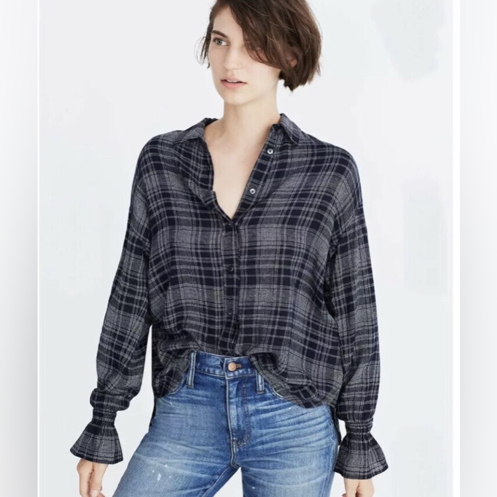 NWT Madewell Westward Bell Sleeve Plaid Shirt - xs